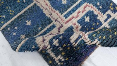 Mid 20th century Abstract Swedish Navy blue Ivory Red Handmade Pile