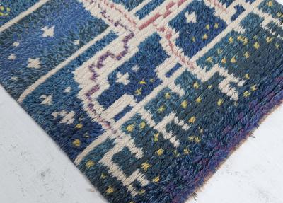 Mid 20th century Abstract Swedish Navy blue Ivory Red Handmade Pile