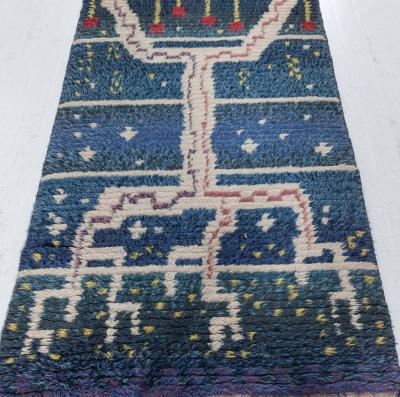 Mid 20th century Abstract Swedish Navy blue Ivory Red Handmade Pile