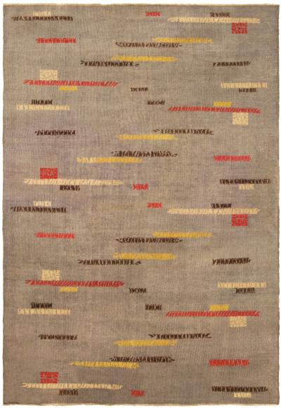 Mid 20th century Art Deco Gray Red Yellow Brown Handmade Wool Rug