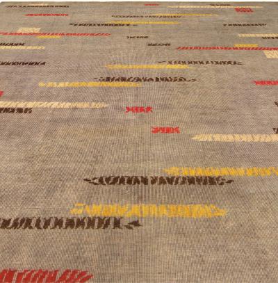 Mid 20th century Art Deco Gray Red Yellow Brown Handmade Wool Rug