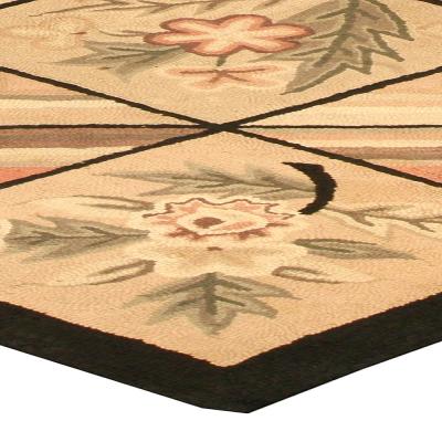 Mid 20th century Beige Brown Black Wool Handmade Hooked Rug