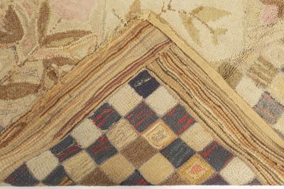 Mid 20th century Botanic Motifs on Checkered Beige Background Hooked Wool Rug