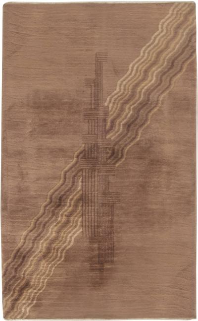 Mid 20th century Chinese Art Deco Handmade Wool Rug in Brown Shades