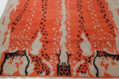 Mid 20th century French Art Deco Design Beige Black Orange Handmade Wool Rug