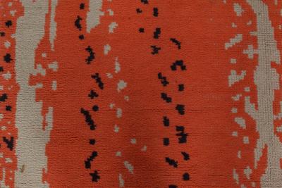Mid 20th century French Art Deco Design Beige Black Orange Handmade Wool Rug