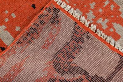 Mid 20th century French Art Deco Design Beige Black Orange Handmade Wool Rug