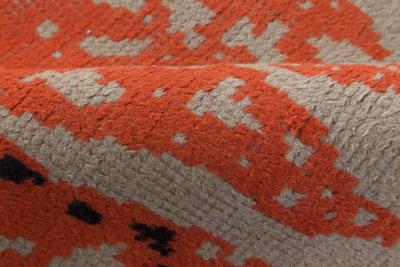 Mid 20th century French Art Deco Design Beige Black Orange Handmade Wool Rug