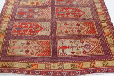 Mid 20th century Khotan Samarkand Purple Red and Yellow Handmade Wool Rug