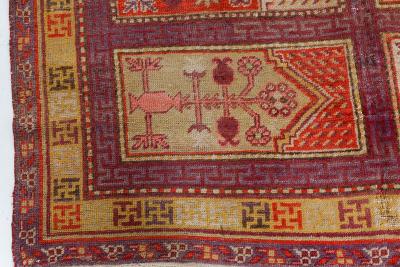 Mid 20th century Khotan Samarkand Purple Red and Yellow Handmade Wool Rug