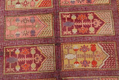 Mid 20th century Khotan Samarkand Purple Red and Yellow Handmade Wool Rug