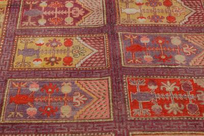 Mid 20th century Khotan Samarkand Purple Red and Yellow Handmade Wool Rug