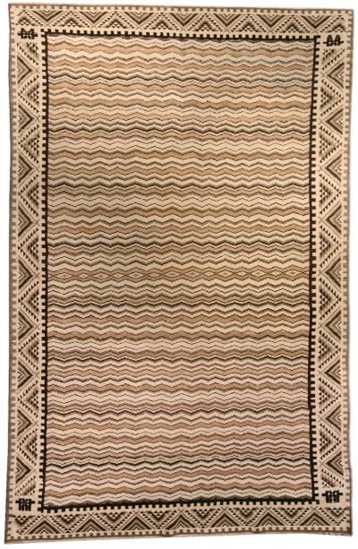 Mid 20th century Moroccan Beige Brown and Black Handmade Wool Rug