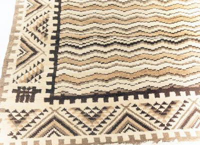 Mid 20th century Moroccan Beige Brown and Black Handmade Wool Rug