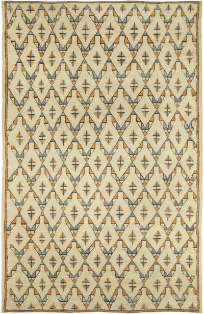 Mid 20th century Moroccan Geometric Beige Orange Handmade Wool Rug