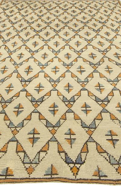 Mid 20th century Moroccan Geometric Beige Orange Handmade Wool Rug