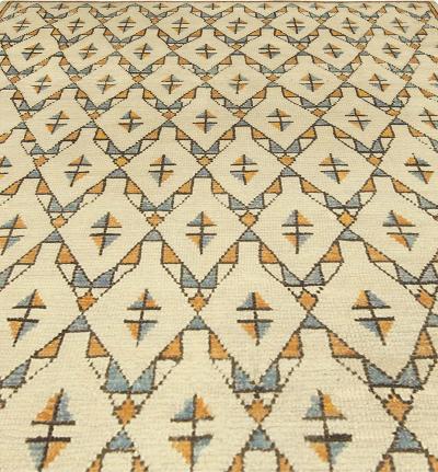 Mid 20th century Moroccan Geometric Beige Orange Handmade Wool Rug