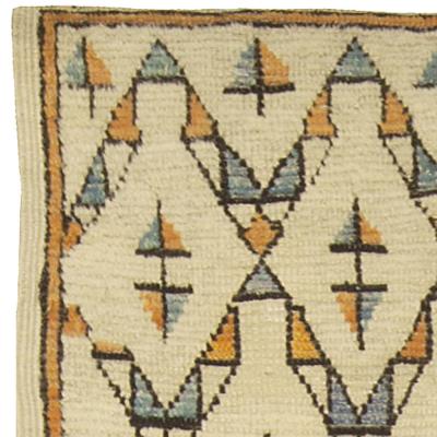 Mid 20th century Moroccan Geometric Beige Orange Handmade Wool Rug