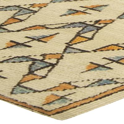 Mid 20th century Moroccan Geometric Beige Orange Handmade Wool Rug
