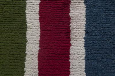 Mid 20th century Moroccan Red Green Yellow and Navy Blue Handmade Wool Rug