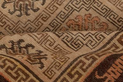 Mid 20th century Samarkand Beige Brown and Orange Handmade Wool Rug