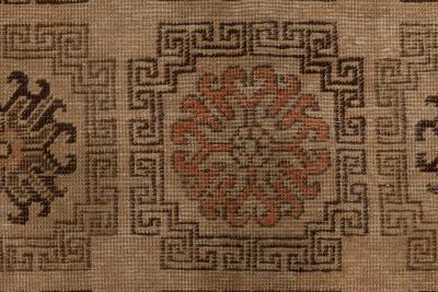 Mid 20th century Samarkand Beige Brown and Orange Handmade Wool Rug