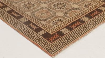 Mid 20th century Samarkand Beige Brown and Orange Handmade Wool Rug