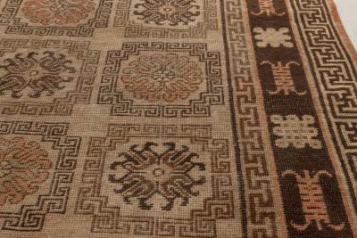 Mid 20th century Samarkand Beige Brown and Orange Handmade Wool Rug