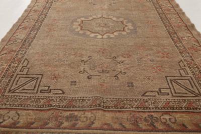 Mid 20th century Samarkand Brown Orange Purple Handmade Wool Rug