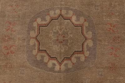 Mid 20th century Samarkand Brown Orange Purple Handmade Wool Rug