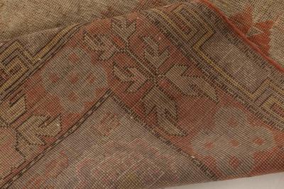 Mid 20th century Samarkand Green and Orange Handmade Wool Rug
