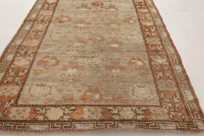 Mid 20th century Samarkand Green and Orange Handmade Wool Rug