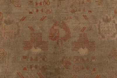 Mid 20th century Samarkand Green and Orange Handmade Wool Rug