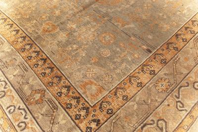 Mid 20th century Samarkand Sandy Beige Brown Hand Knotted Wool Rug