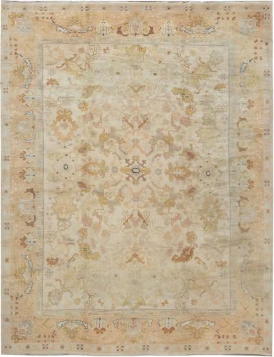 Mid 20th century Spanish Beige Blue Brown Orange Hand Knotted Wool Rug