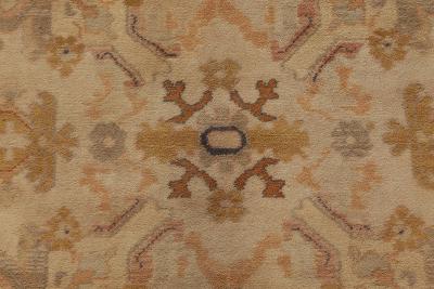 Mid 20th century Spanish Beige Blue Brown Orange Hand Knotted Wool Rug