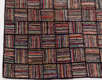 Mid 20th century Striped American Hooked Tile Rug