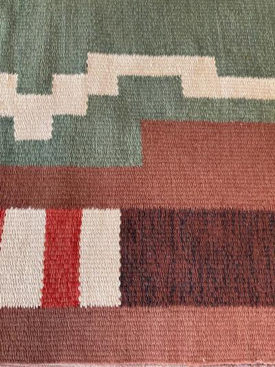 Mid 20th century Swedish Hand Knotted Wool Rug in Green Beige Orange Brown