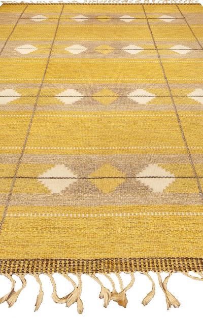 Mid 20th century Swedish Yellow Flat Weave Wool Rug