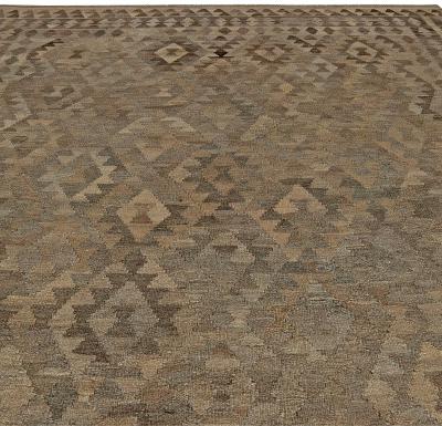 Mid 20th century Turkish Geometric Deep Brown Beige Kilim Wool Rug