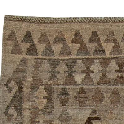 Mid 20th century Turkish Geometric Deep Brown Beige Kilim Wool Rug