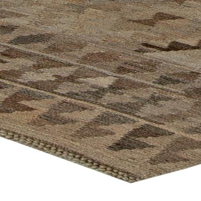 Mid 20th century Turkish Geometric Deep Brown Beige Kilim Wool Rug