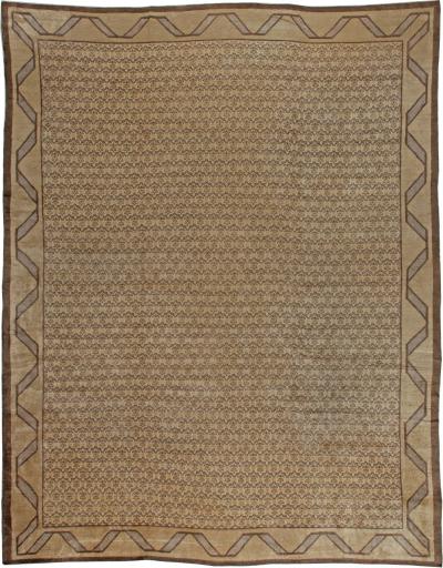 Mid 20th century Turkish Hereke Camel and Brown Handwoven Wool Rug