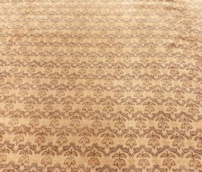 Mid 20th century Turkish Hereke Camel and Brown Handwoven Wool Rug