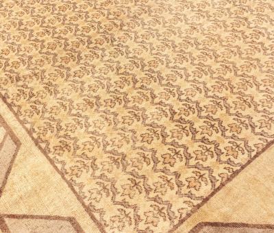 Mid 20th century Turkish Hereke Camel and Brown Handwoven Wool Rug