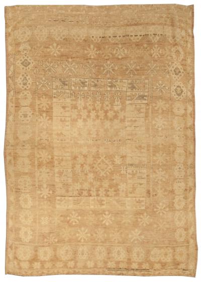 Mid 20th century Turkish Oushak Abstract Beige Handmade Wool Rug