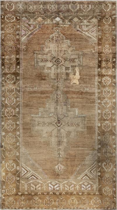 Mid 20th century Turkish Oushak Beige Brown Handmade Wool Rug