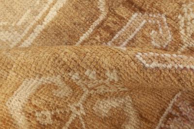 Mid 20th century Turkish Oushak Beige Brown Handmade Wool Rug