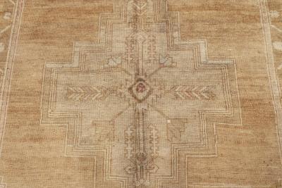 Mid 20th century Turkish Oushak Beige Brown Handmade Wool Rug