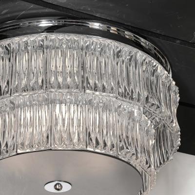 Mid Century 2 Tier Transparent Murano Glass Flush Mount w Smoked Glass Diffuser